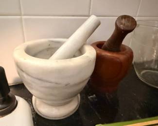 Marble Mortar and Pestle Set Wood Mortar and Pestle Vintage Kitchen Apothecary Herb Grinder Pair