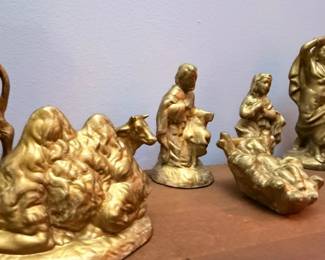 Gold Nativity Scene Complete Set Mary Joseph Baby Jesus Animals Shepherds Christmas Manger Figures Holiday Display Collectible