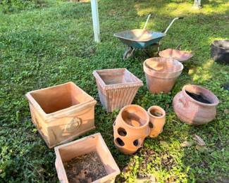 Large Terra Cotta Planters Chiminea Fire Pot Wheelbarrow Garden Pots Outdoor Yard Lot