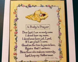 Vintage A Babys Prayer Nursery Print Framed Floral Border Childrens Room Wall Art Inspirational Decor