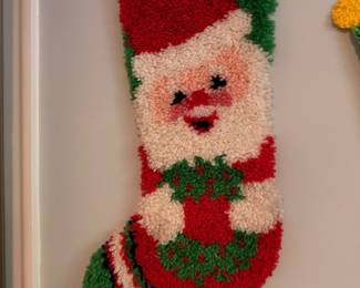 Vintage Melted Popcorn Plastic Santa Claus Christmas Decoration Retro 1970s Holiday Wall Decor