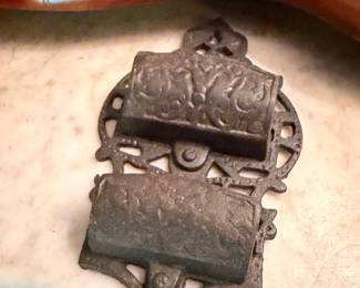 Antique Cast Iron Match Holder Safe Ornate Scrollwork Design Wall Mount Victorian Kitchen Fireplace Accessory Vintage Collectible