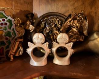 White Ceramic Angel Candle Holders Pair Brass Angel Cherub Figurines Decorative Holiday Display Christmas Decor Collectible Lot