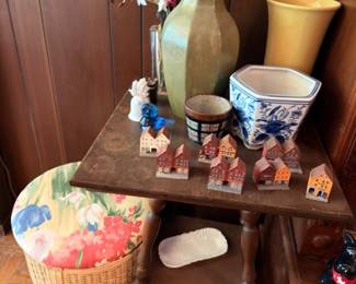 Large Pottery Vases Blue White Porcelain Planter Miniature Houses Wicker Basket Vintage Decor Collection
