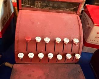 Andy Blue Diamond Vintage Toy Cash Register Red Metal White Buttons Antique Children Toy Store Play Collectible