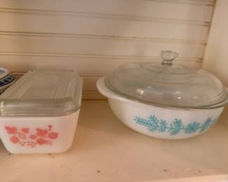 Pyrex Gooseberry Pink Turquoise Casserole Dishes Lids Vintage Kitchen Bakeware Collectible Mid Century
