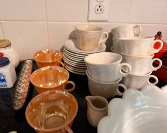 Luster Ware Cups White Ceramic Cups Saucers Stacked Plates Assorted Kitchen Dishes Vintage Dinnerware Lot