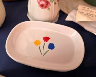 White Ceramic Serving Platter Hand Painted Tulip Flowers Colorful Floral Design Vintage Pottery Dish