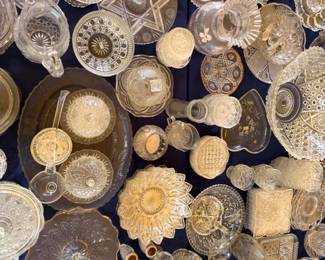 Crystal Cut Glass Collection Overhead View Bowls Plates Candy Dishes Compotes Relish Dishes Brilliant Cut Lot