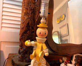 Vintage Wood Pinocchio Figure Lamp Carved Wood Statue Table Lamp Childrens Room Lighting Nursery Decor Folk Art Collectible