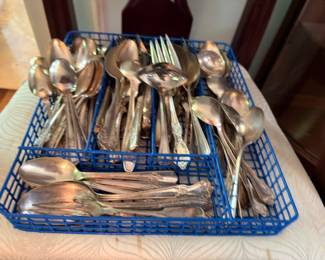 Stainless Steel Silver Plate Flatware Lot Assorted Spoons Forks Knives Serving Utensils Vintage