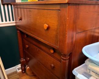 Antique Cherry Chest of Drawers Turned Wood Knobs Board Games Stack White Enamel Basin Victorian Bedroom Furniture Storage