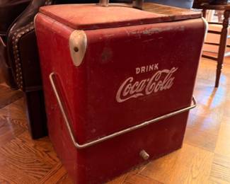 Vintage Coca-Cola Red Metal Cooler Ice Chest Drink Coca Cola Advertising Sign Coke Memorabilia 1950s Collectible Picnic