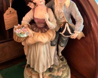Large Porcelain Colonial Couple Figurine 18th Century Dress Flower Basket European Style Capodimonte Bisque Vintage Collectible
