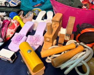 Vintage Wood Building Blocks Jump Rope Toy Figurines Assorted Childrens Toys Retro Playthings Collectible Lot