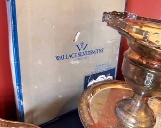 Wallace Silversmiths Brand Box Silver Plate Compote Pedestal Bowl Maker Mark Detail Vintage Silverplate