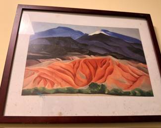 Framed Landscape Painting Mountains Red Orange Terrain Blue Purple Mountains Dark Wood Frame Southwestern Desert Art Vintage Original Painting Wall Decor
