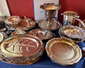 Wallace Silver Plate Compote Pedestal Bowl Charger Plates Water Pitcher Serving Pieces Vintage Silverplate