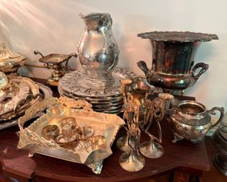 Silver Plate Water Pitcher Champagne Bucket Wine Cooler Serving Collection Vintage Silverplate Lot