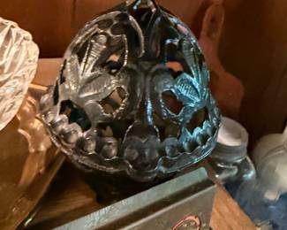 Antique Cast Iron Ornate Finial Architectural Salvage Decorative Metal Piece Wood Base Victorian Garden Decor Collectible
