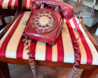 Vintage Red Rotary Dial Telephone Retro Desk Phone Mid Century Modern Collectible Working Phone