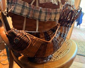 Wicker Baskets Collection Wire Handle Plaid Liner Longaberger Style Vintage Country Decor Lot