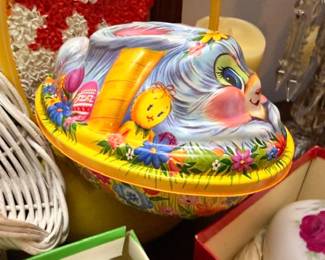 Vintage Easter Bonnet Hat Painted Chicks Flowers Colorful Spring Holiday Decor Collectible
