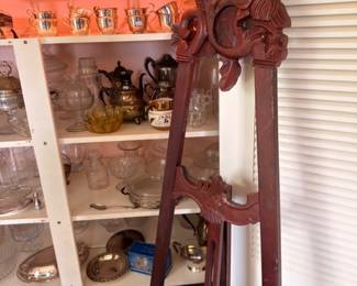 Antique Carved Wood Hall Tree Coat Rack Ornate Scrollwork Victorian Furniture Shelf Display Silver Plate