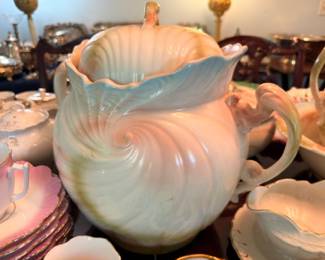 Iridescent Lusterware Porcelain Pitcher Ruffled Edge Pearlescent Glaze Vintage Art Pottery