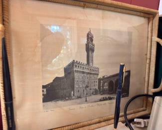 Antique Framed Print Palazzo Vecchio Florence Italy European Architecture Engraving Vintage Wall Art