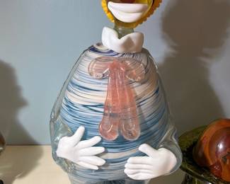 Murano Style Blown Glass Clown Figurine Blue Orange Swirl Italian Art Glass Hand Blown Venetian Collectible