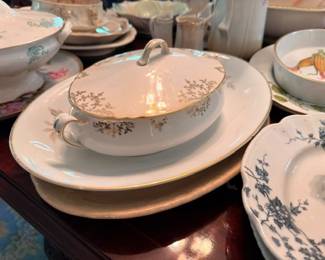 Porcelain Covered Tureen Gold Trim Floral Pattern Serving Dish Vintage China Dinnerware