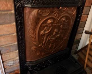 Antique Cast Iron Fireplace Summer Cover Ornate Embossed Floral Design Victorian Iron Surround Insert Brick Fireplace Architectural Salvage Collectible