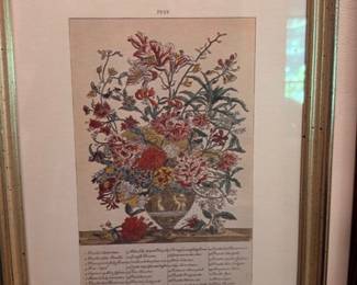 Framed Antique Botanical Print Colorful Flower Bouquet Arrangement Gilt Frame Vintage Botanical Illustration Wall Art Estate Decor Collectible