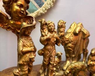 Gold Gilt Cherub Putti Children Figurines Decorative Sculptures Table Lamp Base Victorian Style Gold Figures Collectible