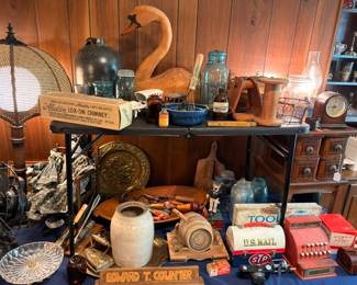 Wooden Swan Decoy US Mail Box STP Sign Vintage Lamp Americana Advertising Collectibles Antiques