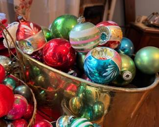 Vintage Mercury Glass Christmas Ornaments Bowl Lot Red Blue Green Gold Striped Ball Ornaments Shiny Brite Style Holiday Decorations Collectible