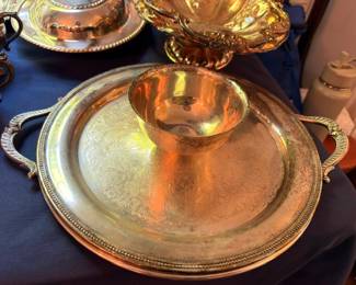 Silver Plate Chafing Dish Round Covered Serving Bowl Handled Tray Vintage Silverplate Entertaining