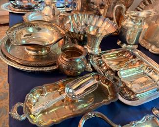 Silver Plate Gravy Boat Small Bowls Serving Dishes Assorted Silverplate Lot Vintage Tableware