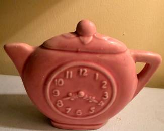 Vintage Pink Ceramic Teapot Clock Planter