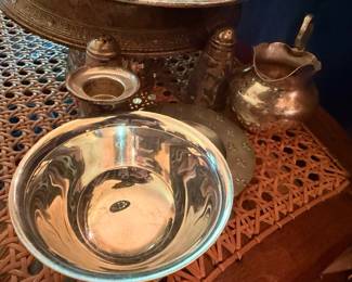 Brass Copper Bowl Pitcher Ewer Oil Lamp Incense Burner Cane Seat Chair Vintage Metalware Lot