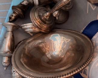 Silver Plate Candlestick Holder Bowl Dish Vintage Silver Tone Tableware Entertaining Collectible Lot