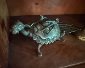 Antique Bronze Brass Dragon Griffin Figural Sculpture Ornate Mythical Creature Desk Accessory Victorian Decorative Art Collectible