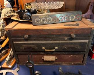 Hamilton Mfg Co Antique Wood Machinist Tool Chest Drawers Addometer Adding Machine Vintage Camera Collectibles