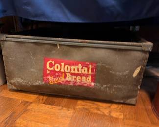 Colonial Bread Metal Delivery Box Crate Red Label Vintage Advertising Bakery Sign Antique Kitchen Collectible