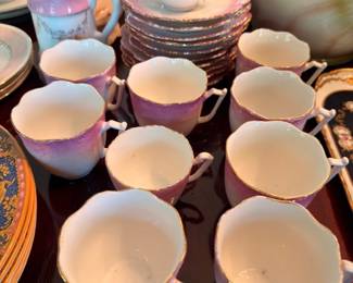 Iridescent Lusterware Tea Cups Saucers Gold Trim Porcelain Set Vintage China Teacup Collection