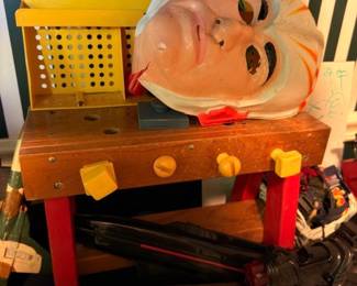 Vintage Ventriloquist Dummy Puppet Head Wood Toy Workbench Pegboard Childrens Toys Retro Collectible Lot