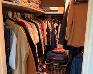 Men's Walk-In Closet Full of Clothing Suits Shirts Jackets Bags Shoes Table Lamp Vintage Men's Wardrobe Estate Clothing Lot
