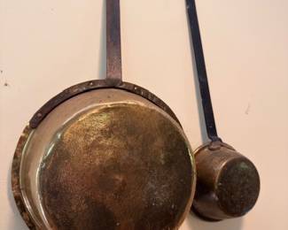 Copper Pans Hanging Wall Skillet Saucepan Iron Handles Vintage French Kitchen Cookware Antique
