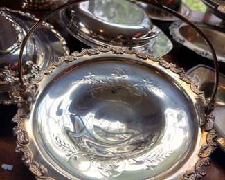 Silver Plate Ornate Scalloped Bowl Engraved Center Footed Compote Victorian Silverplate Serving Piece